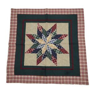 Four Reversible Star Napkins Red, Green, Brown and Blue Patchwork Cotton, Cherri
